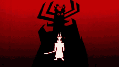 a red and white logo for samurai jack [ adult swim ]