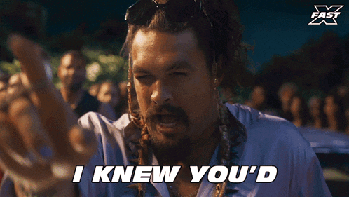 a man says i knew you 'd in front of a x fast logo