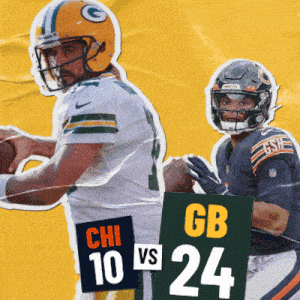 two football players one from the green bay packers and one from the bears are playing a game
