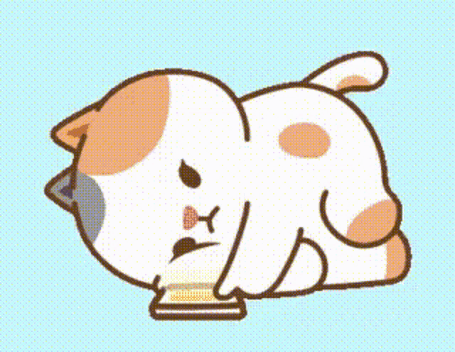 a cartoon cat is laying on its back with a cell phone in its paws .