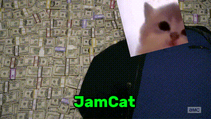 a picture of a cat with the word jamcat in green