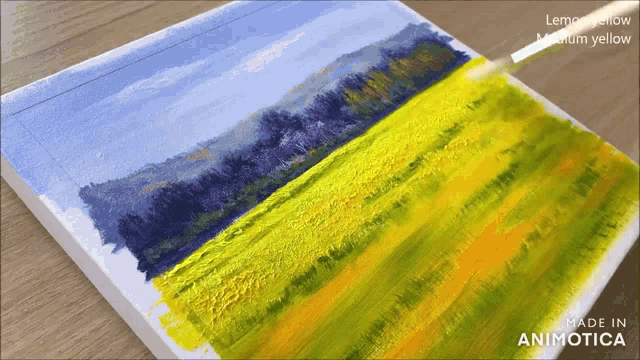 a painting of a field of yellow flowers is made by an animateca company