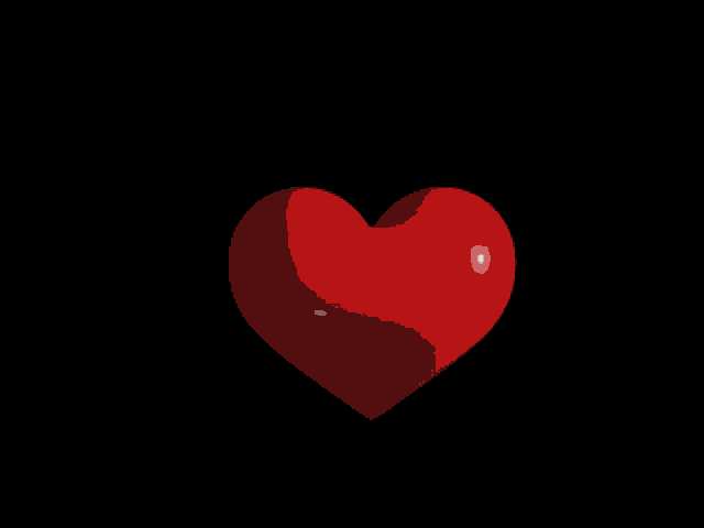a red and white heart shaped object on a black background