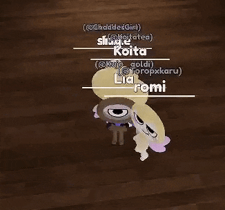 a cartoon character is standing on a wooden floor next to a cartoon character .