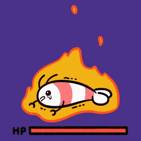 a cartoon drawing of a fish with -50 hp and -100 hp