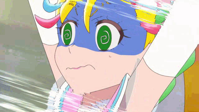 a cartoon character with a swirl in her eye