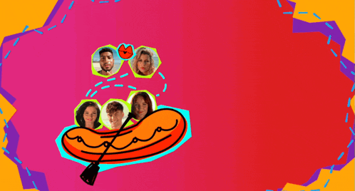 a group of people are floating in a raft with a sausage in the middle
