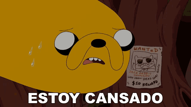 a cartoon character with the words estoy cansado below him