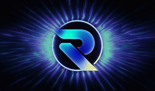 a blue and black logo with a letter r in the center