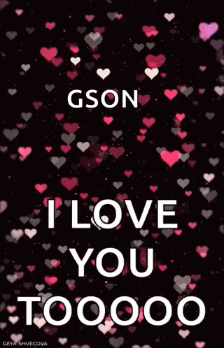 a gson i love you too gif with hearts on a black background .