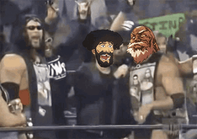 a group of wrestlers are standing in front of a sign that says ' ting '