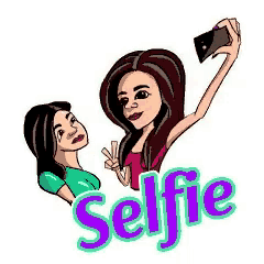 a cartoon of two women taking a selfie with their phones .