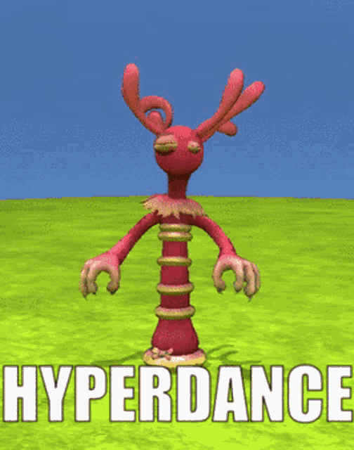 a cartoon character is standing in a field with the word hyperdance above it