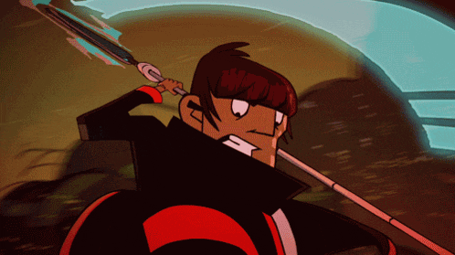 a cartoon drawing of a man holding a sword