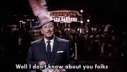 a man in a suit and hat is standing in front of a crowd and says `` but it 's way past my bedtime ''