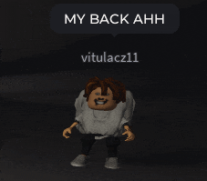 a cartoon character says my back ahh in a speech bubble