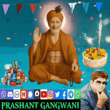 a poster for prashant gangwani shows a man sitting in a lotus position
