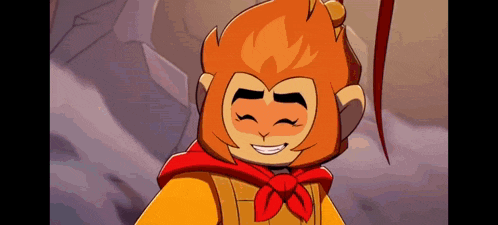a cartoon of a monkey with a red scarf around his neck is smiling .