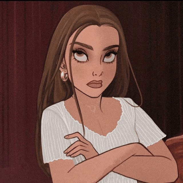 a cartoon drawing of a woman with long brown hair