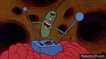 a cartoon character from spongebob squarepants is holding a microphone in his hand