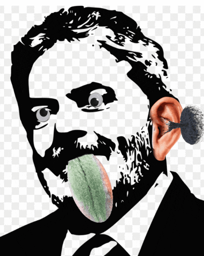 a drawing of a man with a beard sticking out his tongue
