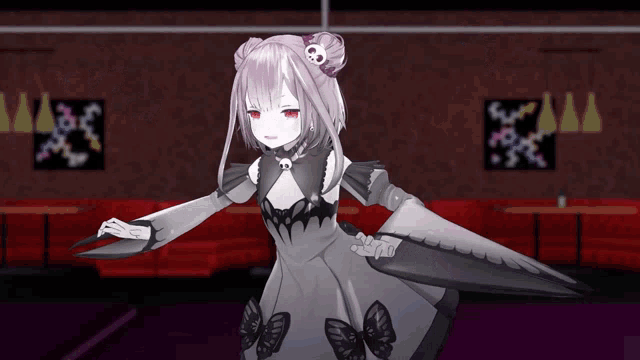 a cartoon girl with a skull on her head is holding a pair of scissors