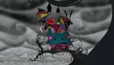 a black and white drawing of a castle with a tree branch in front of it