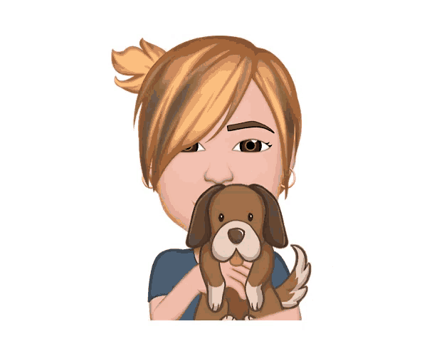 a cartoon of a girl holding a brown dog