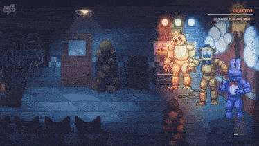 a video game called five nights at freddy 's is being played and the objective is to look for chip and bonnie