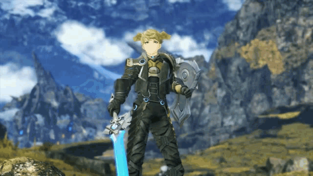 a man holding a sword and shield in a video game