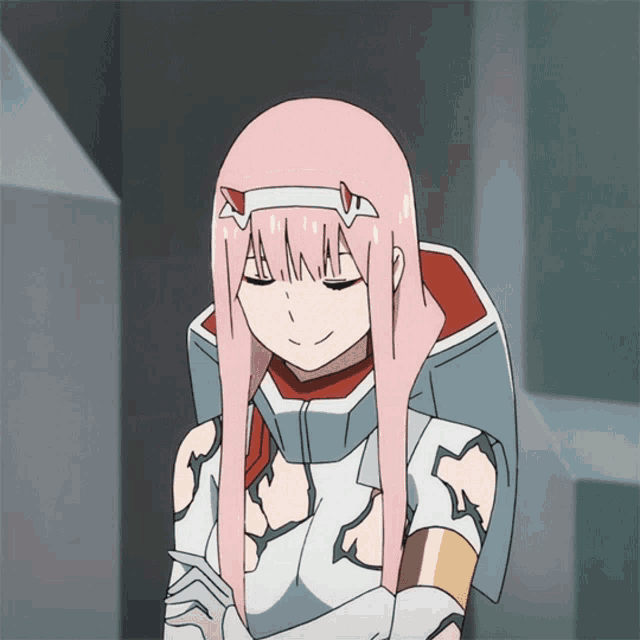 a girl with pink hair is wearing a white and red armor