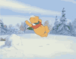 winnie the pooh is playing in the snow