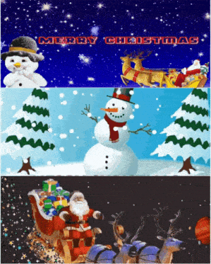 a merry christmas greeting card with santa claus and reindeer