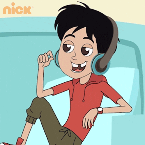 a cartoon of a boy wearing headphones with the nick logo in the corner