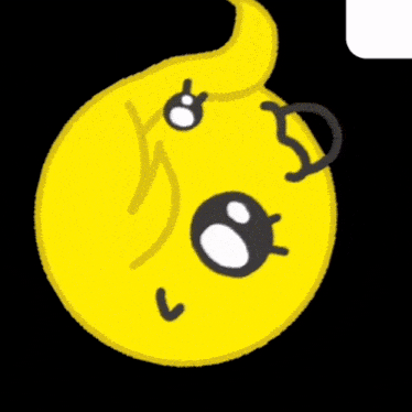 a cartoon drawing of a yellow face with black eyes
