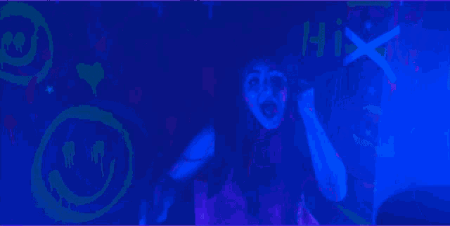 a girl with glow in the dark eyes and a shirt that says gf on it