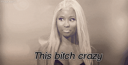 a black and white photo of a woman with the words this bitch crazy below her