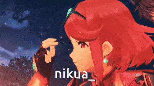 a red haired anime character with the name nikua_ on the bottom