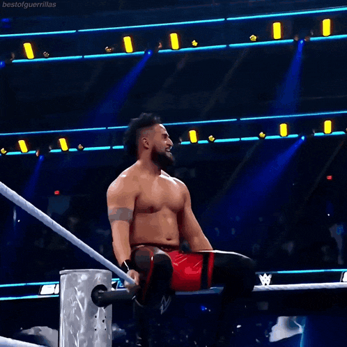 a shirtless wrestler in a ring with the hashtag bestofguerrillas on the bottom