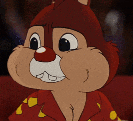 a cartoon squirrel wearing a red and yellow shirt