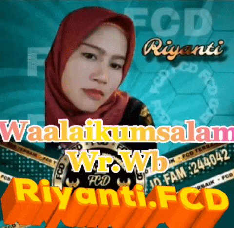 a woman in a red hijab is on a poster that says waalaikumsalam wr.wb riyanti.fcd