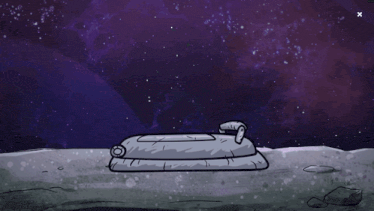 a cartoon drawing of a person on the moon with a x in the corner