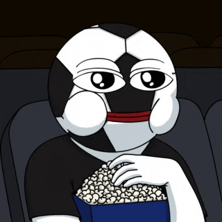 a cartoon of a soccer ball eating popcorn in a movie theater