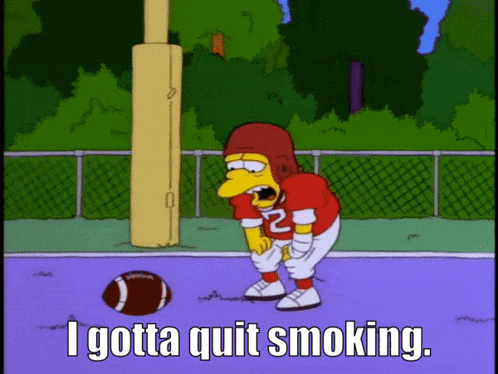 a cartoon of a football player with the words i gotta quit smoking