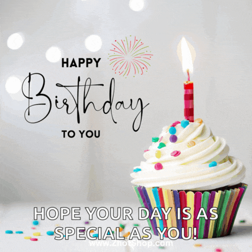 a birthday card with a cupcake and the words " happy birthday to you "
