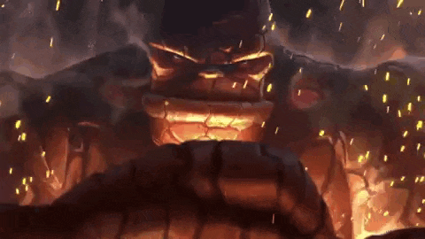a giant monster is surrounded by flames and sparks in a video game .