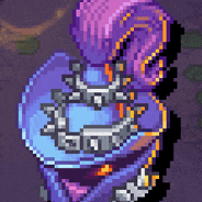 a pixel art drawing of a person wearing a chain around their neck