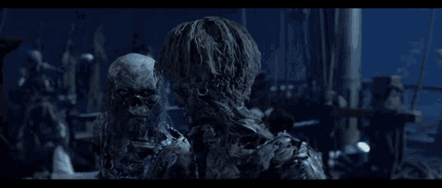 two skeletons are standing next to each other with the words " bloody pirates " written above them