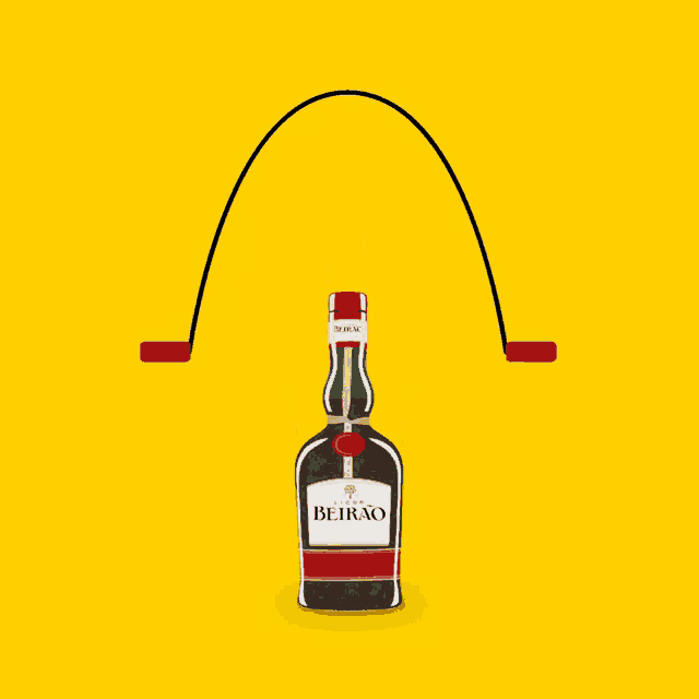 a bottle of beirao sits on a yellow table