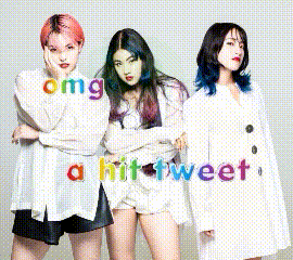 three women standing next to each other with the words " omg a hit tweet " written on the bottom